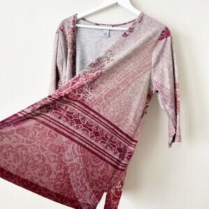 Catherines Cardigan Size 0X 14/16 Plus Red Sweater Open Front Kimono Floral